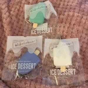 Squishy toy 3 Mother Garden ice dessert keychains bundle pastel green purple wht